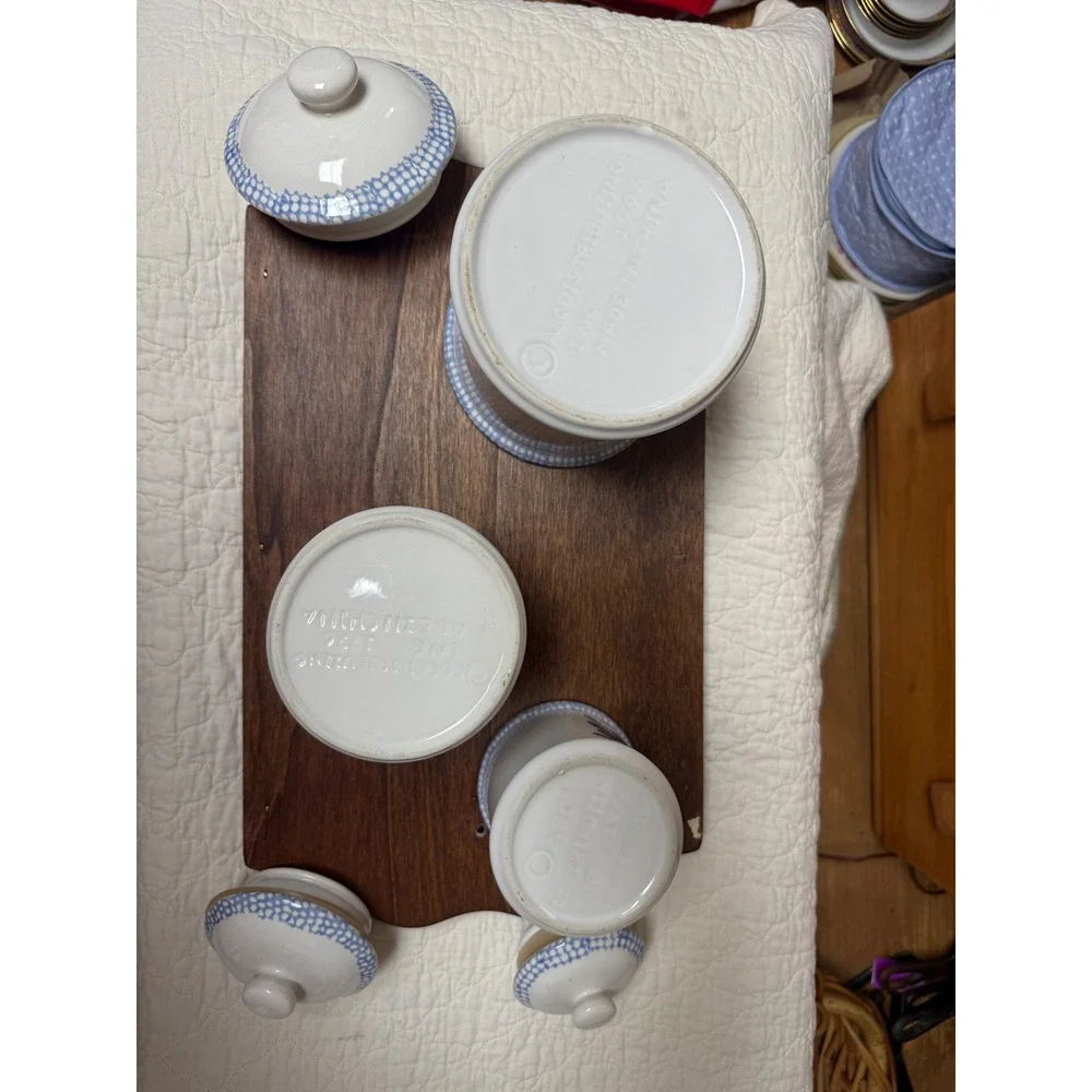 Vintage 1996 ABC Distributing Blue Heart Ceramic Canister Set 3 Piece Farmhouse